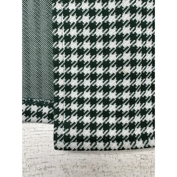 Vintage Women's Medium Sweater Jacket Shacket Green White Houndstooth Button Up - Picture 7 of 7